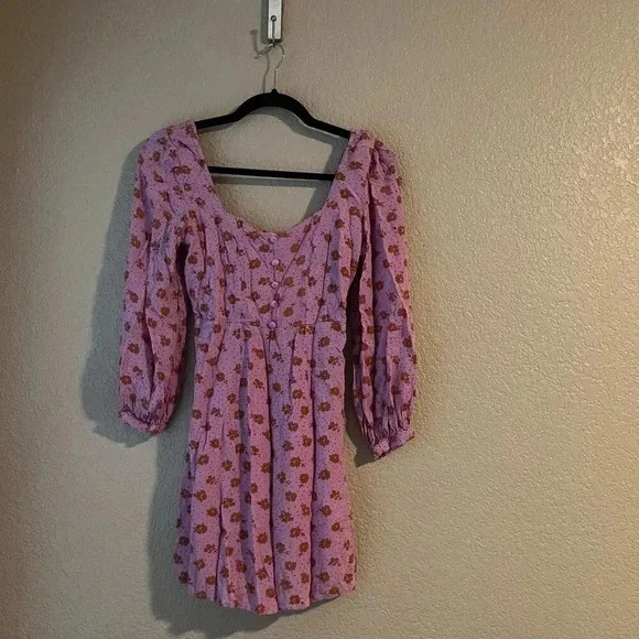 Billabong Heartland Dress Babydoll Floral Purple Small Beach Mini Dress - Picture 3 of 7